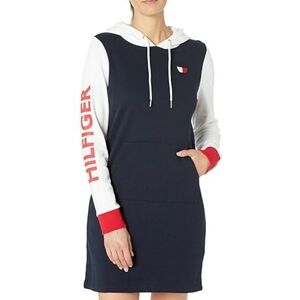 Tommy Hilfiger Sneaker Hoodie Sweatshirt Dress Sz L Navy Blue And White